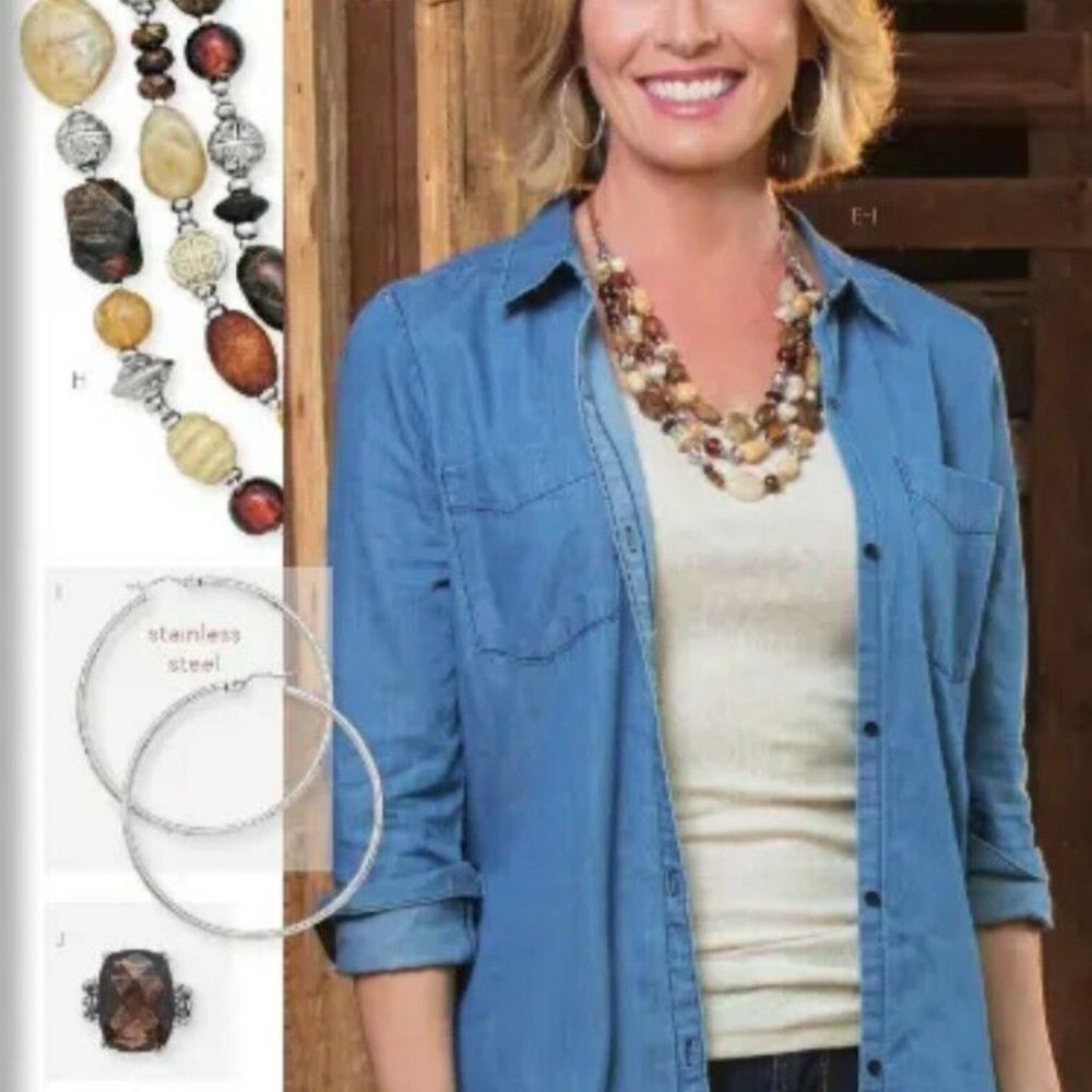 Premier Designs Sundance Necklace Faux Wood Stone Leather Mixed Media Acrylic View 3